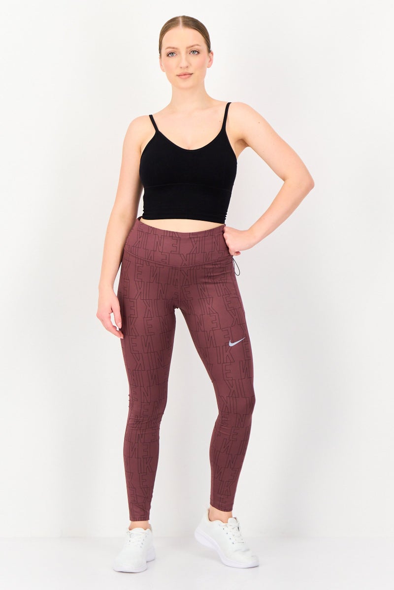 Nike Women Tight Fit Running Full Length Leggings, Maroon - Image 4