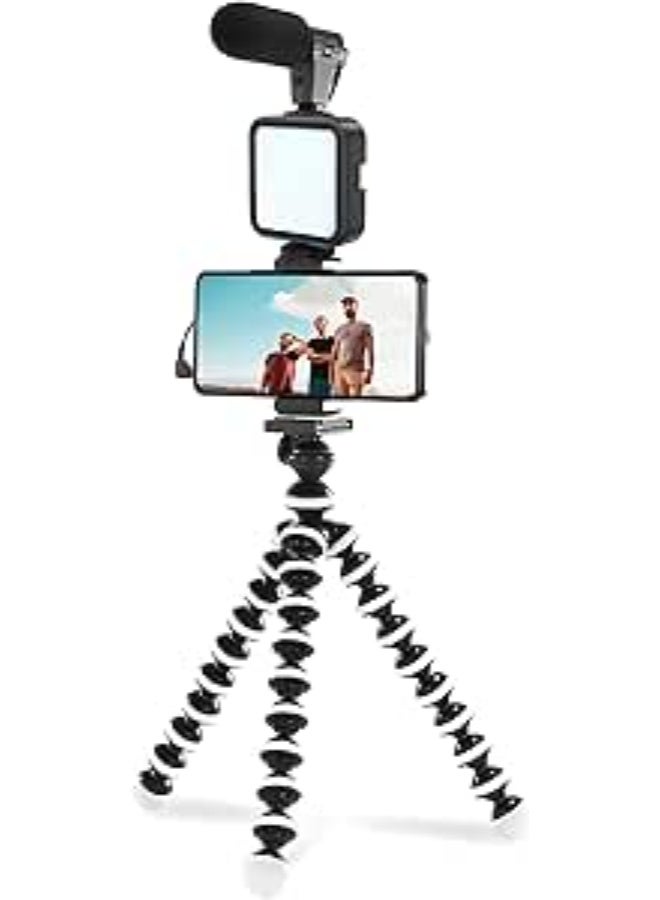 7W Photography Phone Stand with Remote Tripod, Microphone & LED Light – Up to 3 Hours Battery - Image 1