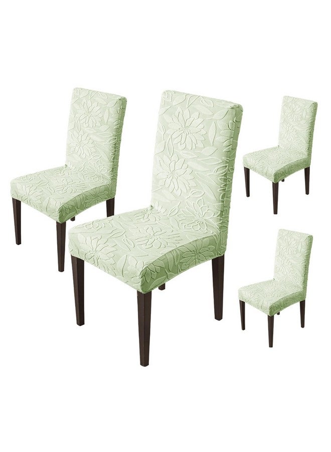 HOUSE OF QUIRK House of Quirk Stretchy Universal Camellia Jacquard Waterproof Chair Cover Removable & Washable Short Dining Chair Cover Protector Seat Slipcover (Green,Pack of 4)  - Image 1