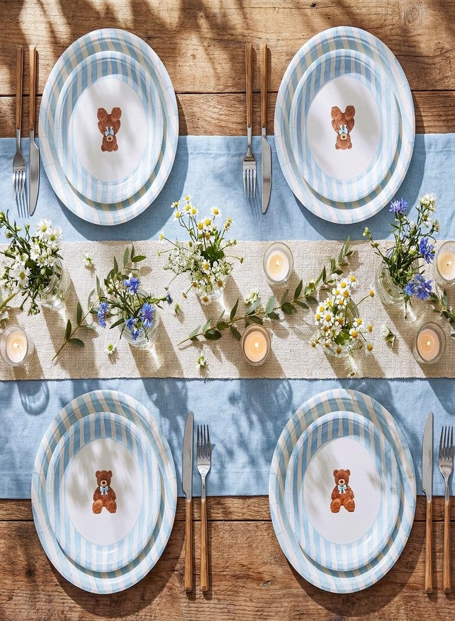 SiliFine 50 Pcs Bear Baby Shower Paper Plates 7 & 9 Inch Blue Stripes Bear Decorative Party Supplies Disposable Paper Dinner Dessert Plates for Birthday Baby Shower Party Decorations - Image 4