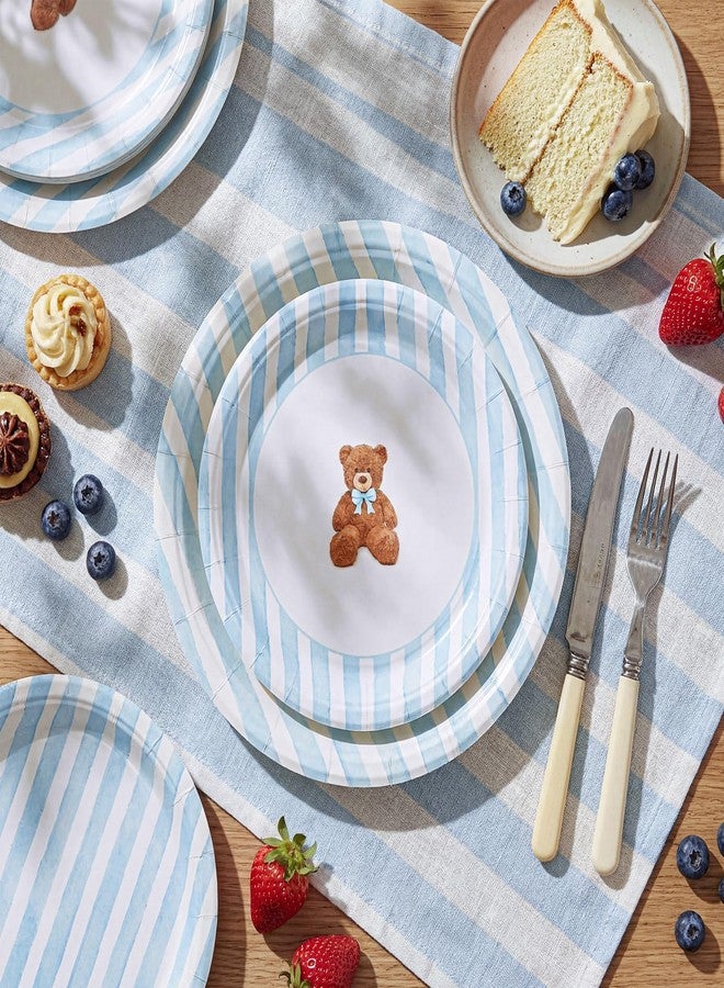 SiliFine 50 Pcs Bear Baby Shower Paper Plates 7 & 9 Inch Blue Stripes Bear Decorative Party Supplies Disposable Paper Dinner Dessert Plates for Birthday Baby Shower Party Decorations - Image 3