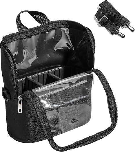 DAYANIDHI Dayanidhi Makeup Tool Organizer Bag with Adjustable Shoulder Strap Belt Lightweight Transparent Visible Window with Large Capacity Vanity Pouch for Artist Makeup Brush Bag Pack of 1 Black - Image 1