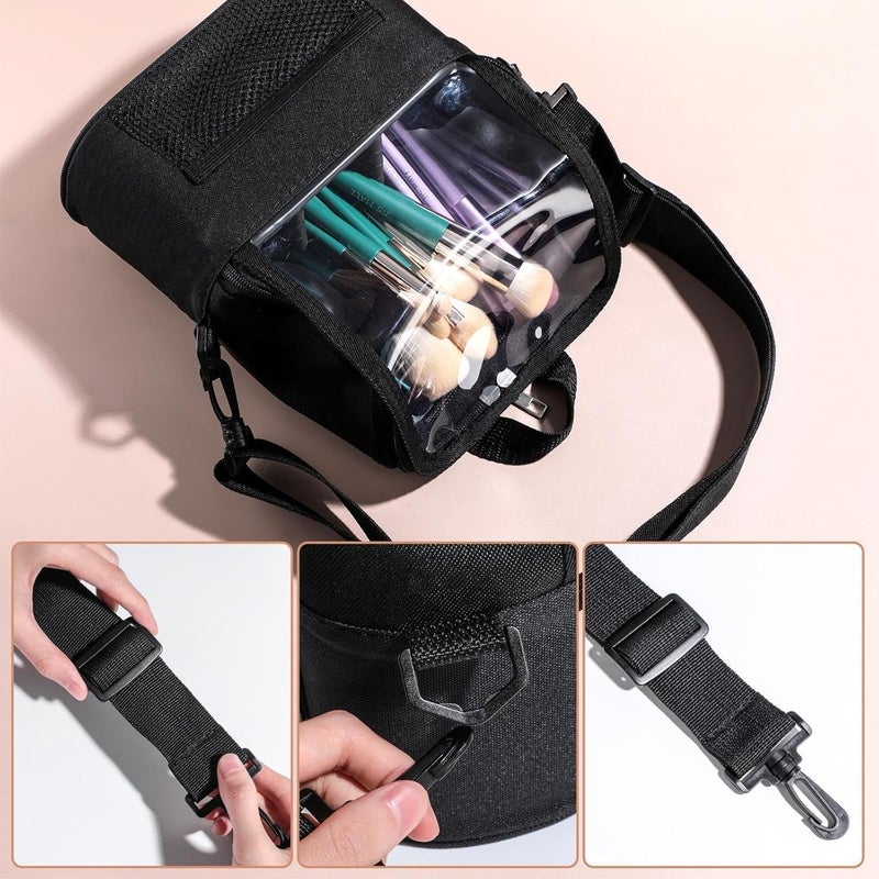 DAYANIDHI Dayanidhi Makeup Tool Organizer Bag with Adjustable Shoulder Strap Belt Lightweight Transparent Visible Window with Large Capacity Vanity Pouch for Artist Makeup Brush Bag Pack of 1 Black - Image 4