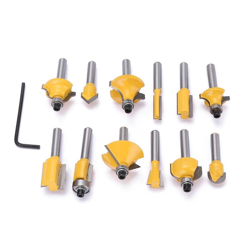 MLD 12 Pcs Router Bit Set (6.35 mm .Router Bit Set ,Color-Multi, Material-Carbon steel) - Image 1