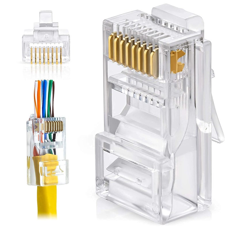 FEDUS RJ45 Cat6 Pass-Through Connector RJ45 Ends, Cat5, Cat5e, Cat6 8P8C RJ45 Connector, Ethernet Cable Crimp Connectors UTP Network Plug Solid Wire and Standard Cable, LAN Crimp (PACK OF 10) - Image 1