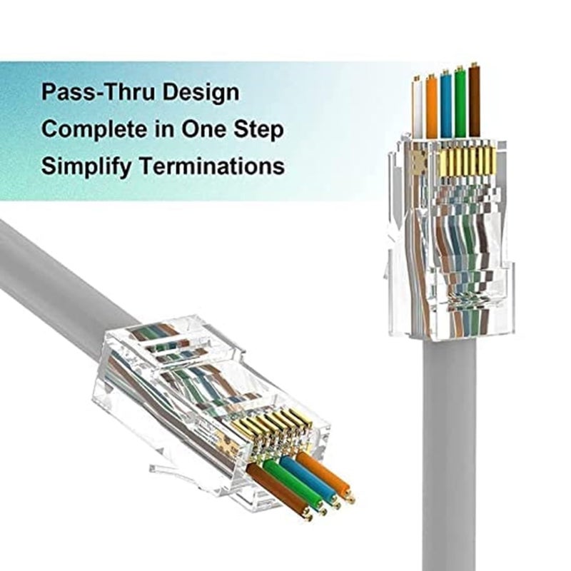 FEDUS RJ45 Cat6 Pass-Through Connector RJ45 Ends, Cat5, Cat5e, Cat6 8P8C RJ45 Connector, Ethernet Cable Crimp Connectors UTP Network Plug Solid Wire and Standard Cable, LAN Crimp (PACK OF 10) - Image 4