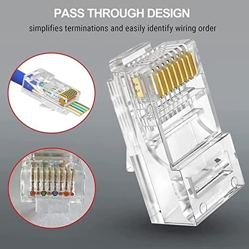 FEDUS RJ45 Cat6 Pass-Through Connector RJ45 Ends, Cat5, Cat5e, Cat6 8P8C RJ45 Connector, Ethernet Cable Crimp Connectors UTP Network Plug Solid Wire and Standard Cable, LAN Crimp (PACK OF 10) - Image 3