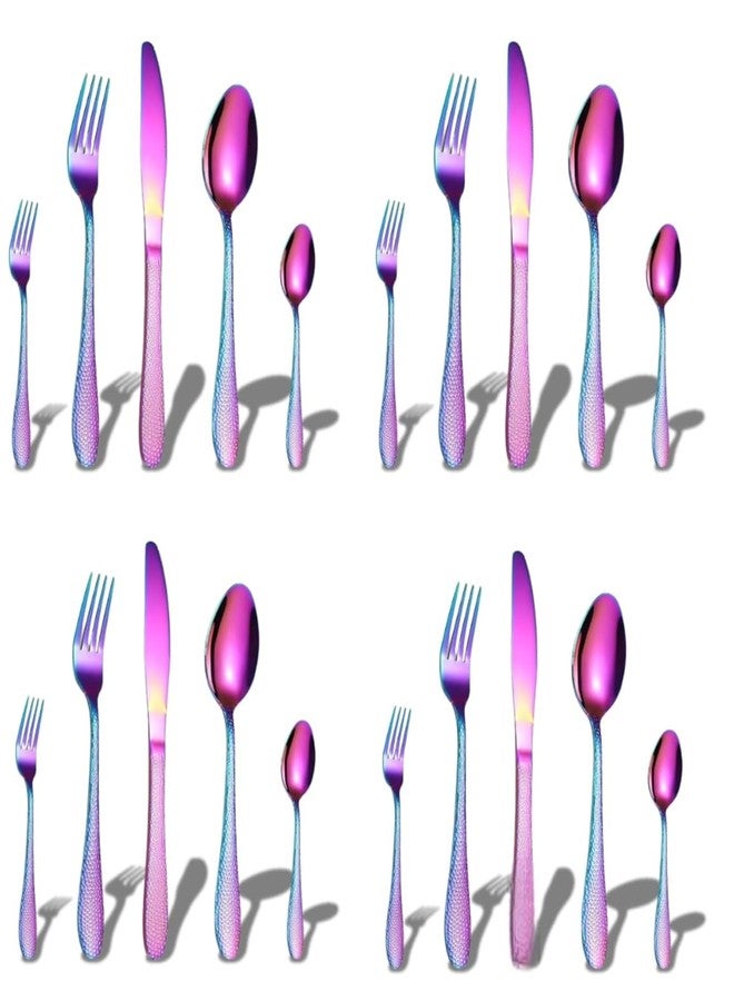 Eletree Stainless Steel Flatware Set | Hammered Handle Cutlery with Salad Forks Dinner Forks Tea Spoons Dinner Spoons and Knives | Dishwasher Safe Tableware for Home and Restaurant (20, Rainbow) - Image 1