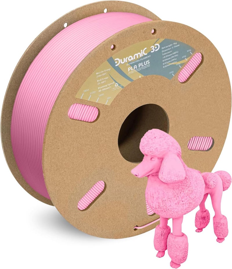 DURAMIC 3D PLA+ Filament 1.75mm 1Kg Pink, PLA Plus Filament 1Kg Spool(2.2lbs) Tougher and Stronger, Dimensional Accuracy Probability +/- 0.02mm - Image 1