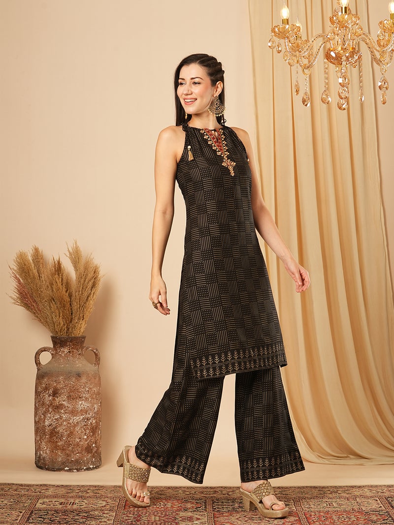 globus Globus Women Printed Regular Thread Work Kurta With Palazzos - Image 2