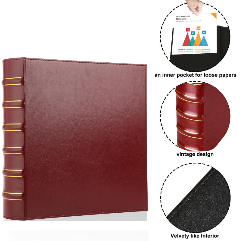 LETVPVOW Vintage Hardback 3 Ring Binder 2 Inch, Professional Leather Binder 3 Ring, Three Ring Binders Fits 8.5" x 11", D Ring Binders for Photo Album, Home, School and Office Supplies- Dark Red - Image 3
