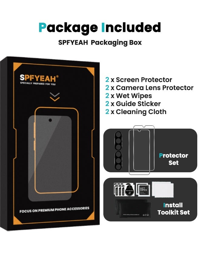 SPFYEAH [2+2 Pack] Samsung Galaxy A26 HD Screen Protector with Camera Lens Protector, [9H Hardness][Touch Sensitive][Anti Scratch][Bubble Free][Case Friendly] Protector Set for Samsung Galaxy A26 6.7 inch (Boxed, 2+2 PCS) - Image 3