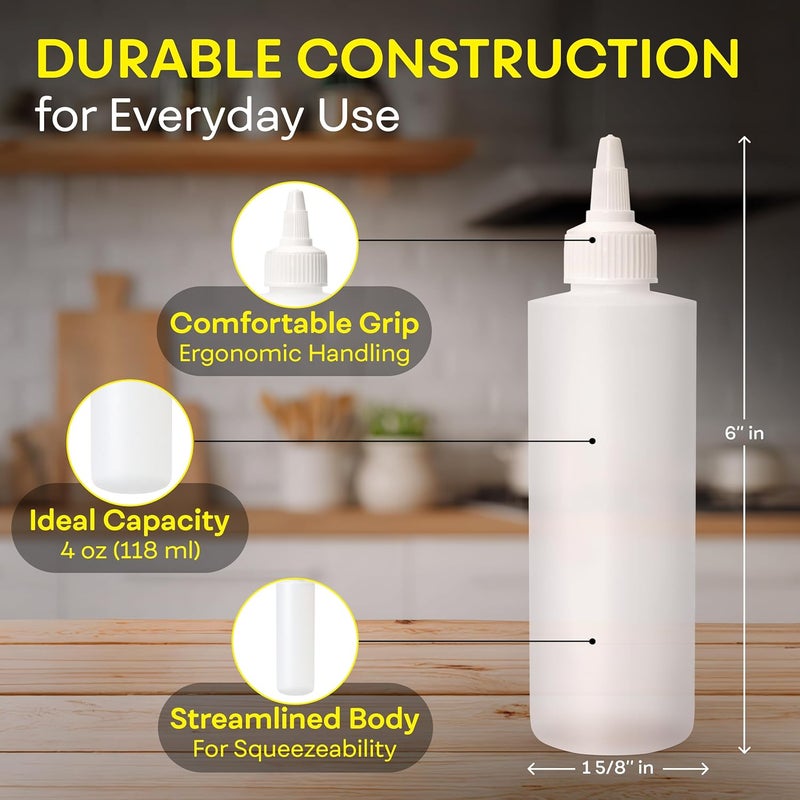 BRIGHTFROM Condiment Squeeze Bottles, 4 OZ Empty Squirt Bottle with Twist Top Cap, Leak Proof - Great for Ketchup, Mustard, Syrup, Sauces, Dressing, Oil, Arts and Crafts, BPA FREE Plastic - 4 PACK - Image 3