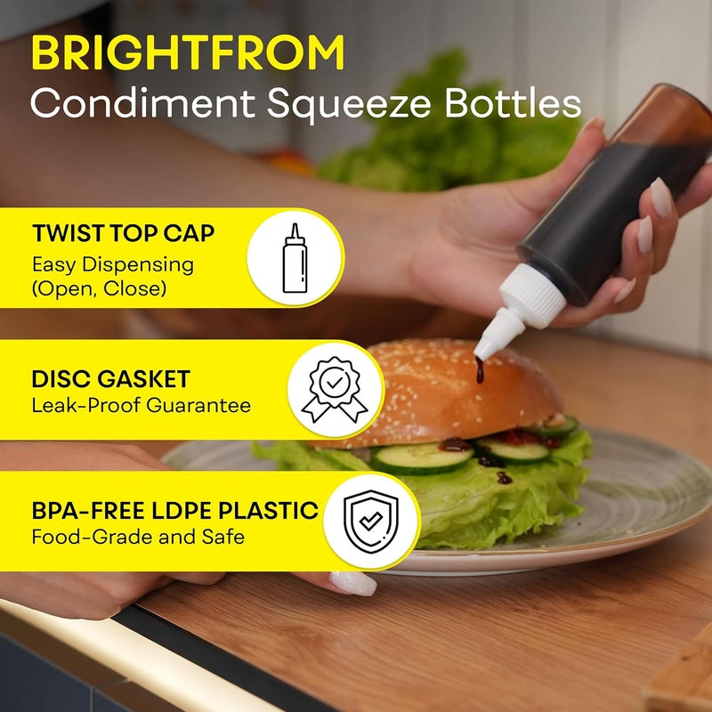 BRIGHTFROM Condiment Squeeze Bottles, 4 OZ Empty Squirt Bottle with Twist Top Cap, Leak Proof - Great for Ketchup, Mustard, Syrup, Sauces, Dressing, Oil, Arts and Crafts, BPA FREE Plastic - 4 PACK - Image 2