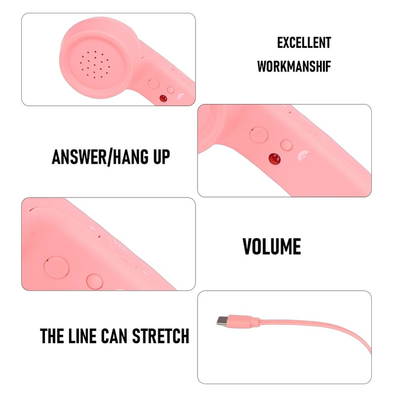 Retro Wired Telephone Handset With Hifi Speaker Noise Cancelling Mic For Smartphones Pink - Image 3