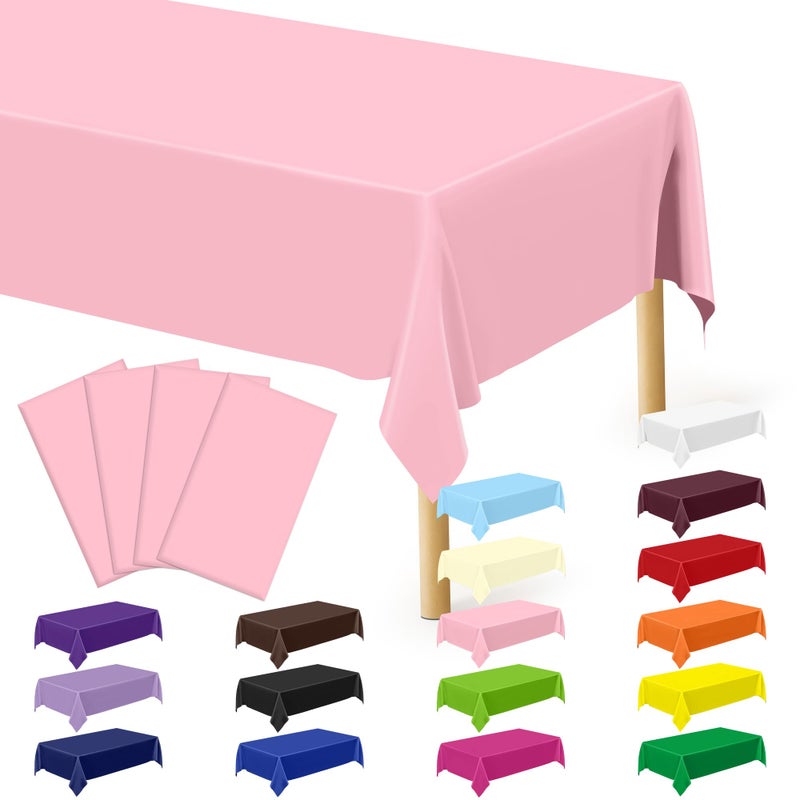 QZYL 4 PCS Plastic Table Cloth Disposable, 54 x 108 Inches Pink Tablecloth, Plastic Table Cover Rectangle Tablecloth for Baby Shower Decorations and Wedding Party, Tablecloths of Leakproof Home Essentials - Image 1