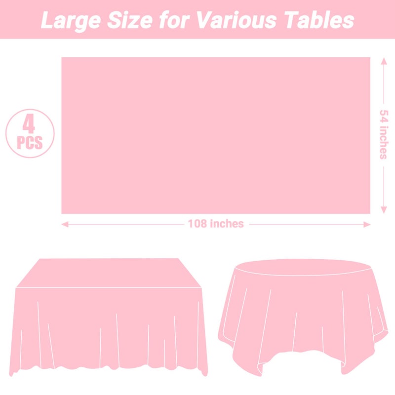 QZYL 4 PCS Plastic Table Cloth Disposable, 54 x 108 Inches Pink Tablecloth, Plastic Table Cover Rectangle Tablecloth for Baby Shower Decorations and Wedding Party, Tablecloths of Leakproof Home Essentials - Image 2