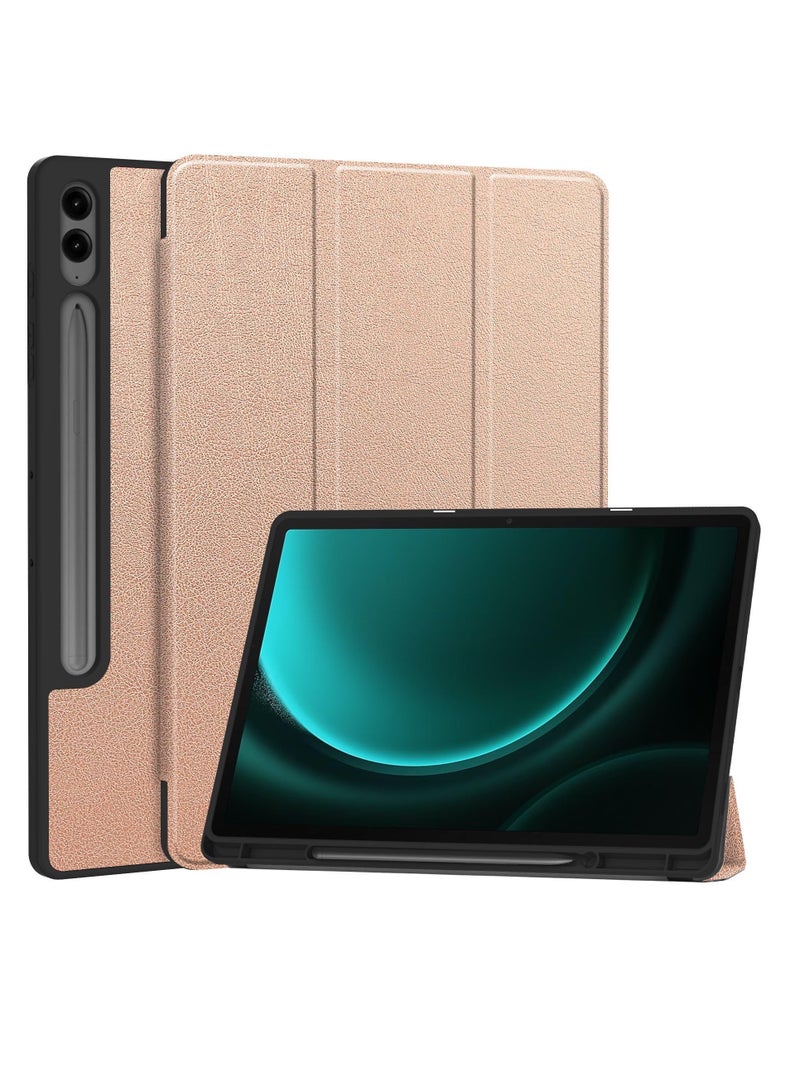 SYOSI Case for Samsung Galaxy Tab S9 FE Plus 12.4-Inch Model SM-X610/X616 Slim Tri-Fold TPU Leather Cover with Pen Slot Auto Wake/Sleep Can Vertical Use for SM S9 Plus Cover Rose gold - Image 1
