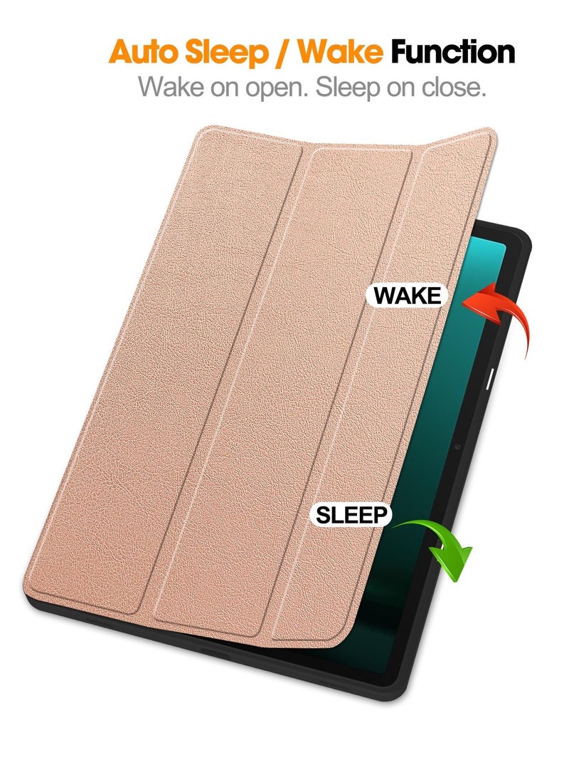 SYOSI Case for Samsung Galaxy Tab S9 FE Plus 12.4-Inch Model SM-X610/X616 Slim Tri-Fold TPU Leather Cover with Pen Slot Auto Wake/Sleep Can Vertical Use for SM S9 Plus Cover Rose gold - Image 4