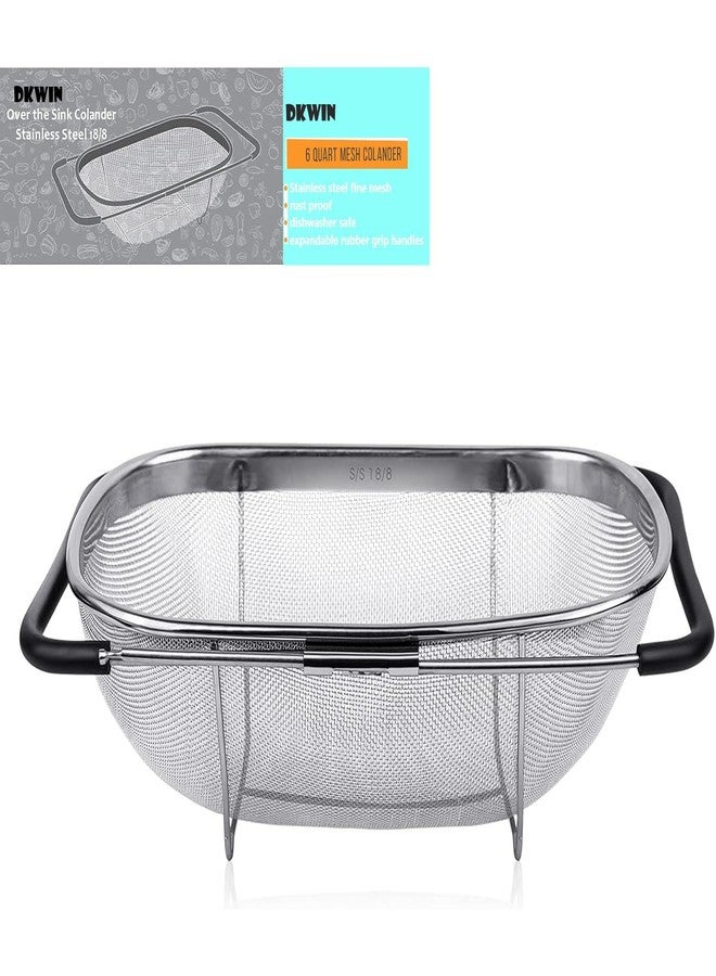 DKWIN 6 Quarts Stainless Steel Oval Colander with Expandable Rubber Grip Handle ~ Home Kitchen Essentials Ideal for Rinsing, Draining & Straining Fruits, Vegetables & Pasta, Cereals - Image 1