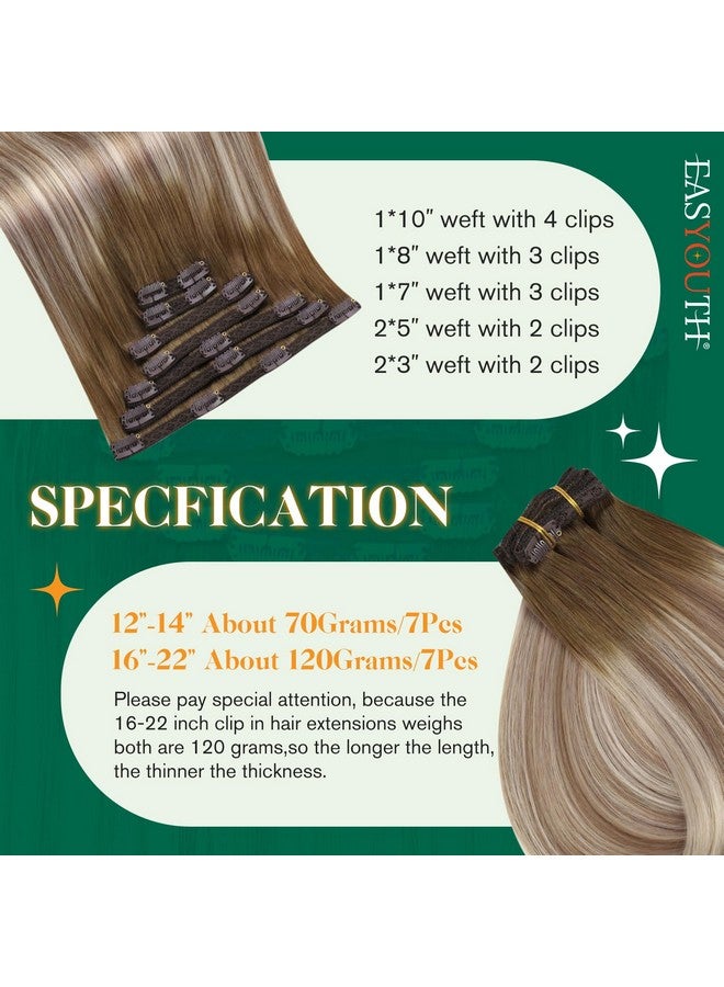 إيزي يوث وصلات شعر بمشبك، شعر بشري حقيقي، وصلات شعر قصيرة، بني متدرج مع وصلات شعر أشقر، وصلات شعر بني بمشبك، مشبك في شعر بشري 70 جرام، 7 قطع 12 بوصة - Image 3