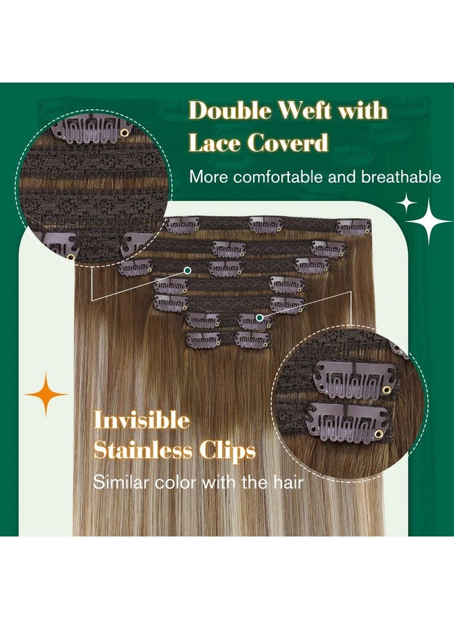 إيزي يوث وصلات شعر بمشبك، شعر بشري حقيقي، وصلات شعر قصيرة، بني متدرج مع وصلات شعر أشقر، وصلات شعر بني بمشبك، مشبك في شعر بشري 70 جرام، 7 قطع 12 بوصة - Image 2