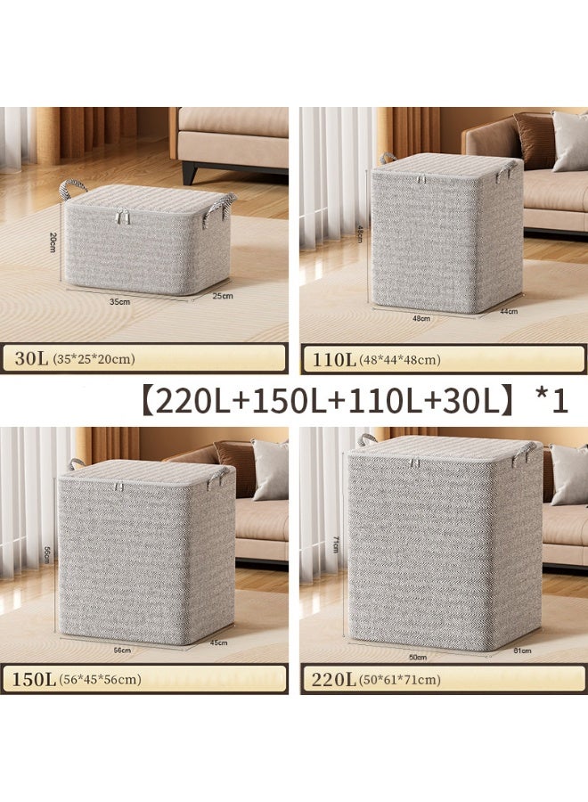هومستر 4-PCS كبيرة السعة حقائب التخزين - سميكة غير المنسوجة صناديق التخزين النسيج مع سحاب ثنائي الاتجاه، يدوي حمل المقبضات للملابس بطانيات لعب المنظمة، السفر المنزلي حل التخزين متعدد الوظائف، رمادي، 220L + 150L + 110L + 30L - Image 1