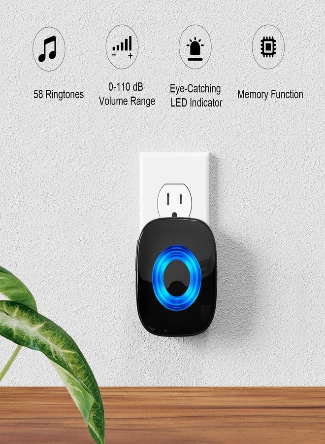 PHYSEN Wireless Doorbell for Home, Waterproof Door Chime Kit Operating at 1300-ft 58 Adjustable Melodies & 5 Volume Levels - Door Bell Wireless with LED Strobe, 2 Push Buttons + 4 Plug in Receivers - Image 2