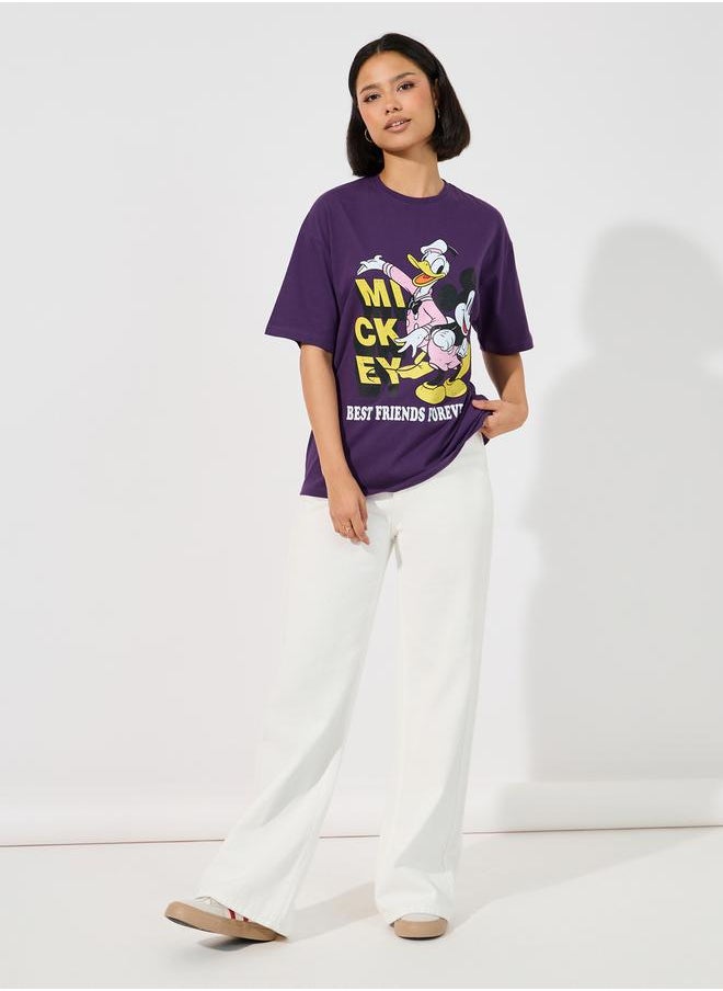Styli - Mickey Mouse & Donald Print Oversized T-Shirt - Image 1