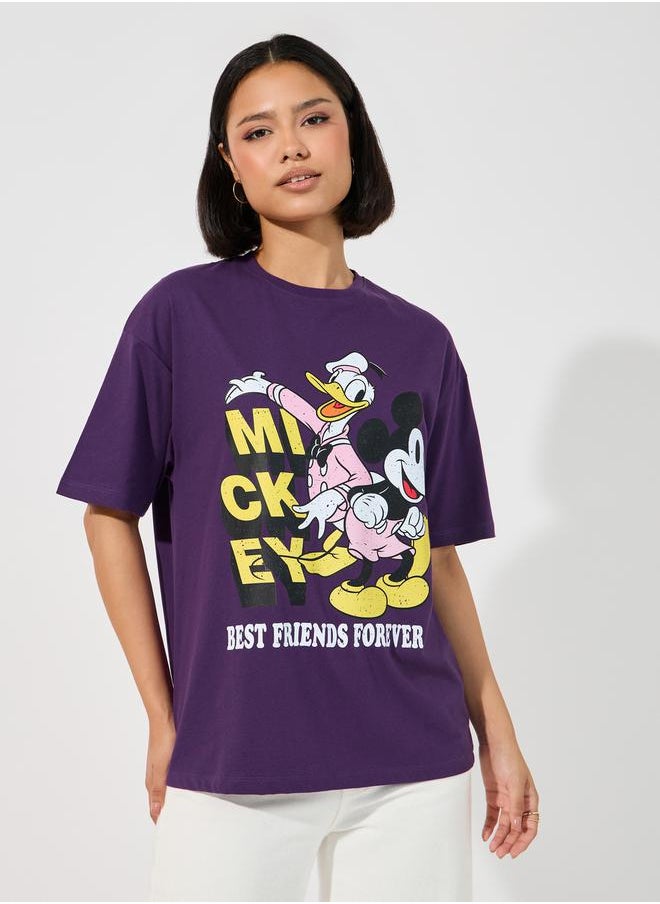 Styli - Mickey Mouse & Donald Print Oversized T-Shirt - Image 1