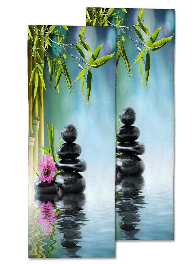 CXULIN Zen Spa Hand Towels Set of 2,Green Bamboo Flower Soft Fingertip Bath Towel Small Face Washcloths Decor Kitchen Towel for Hotel Spa Gym Sport 28x14in - Image 1