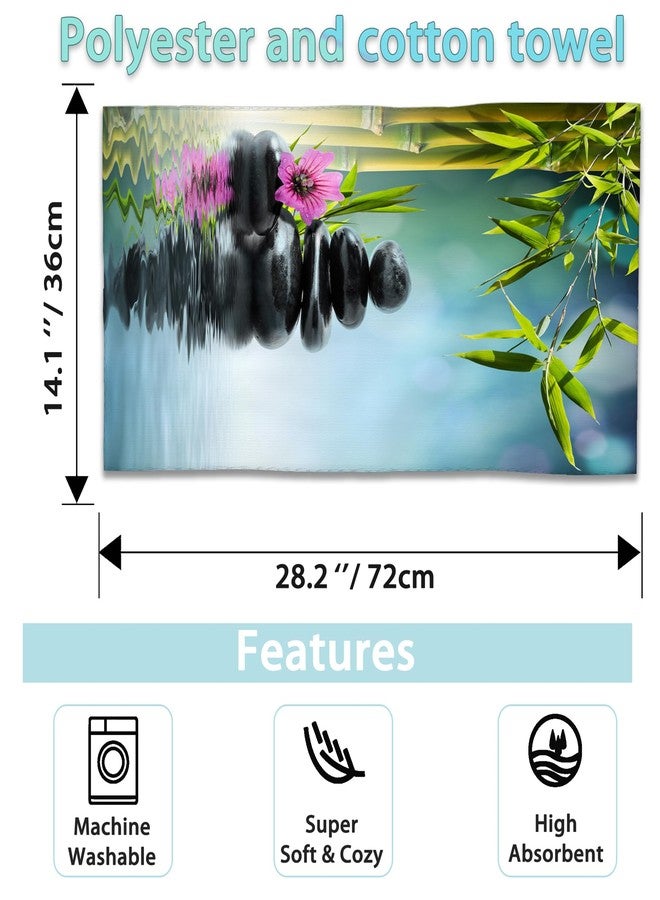 CXULIN Zen Spa Hand Towels Set of 2,Green Bamboo Flower Soft Fingertip Bath Towel Small Face Washcloths Decor Kitchen Towel for Hotel Spa Gym Sport 28x14in - Image 2
