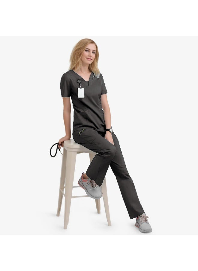 Loquat Womens Medical Scrubs Set Medical Uniform Set Black - Image 1