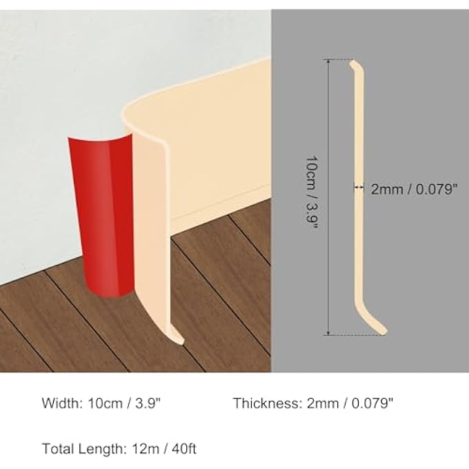 40FT X 4" BASEBOARD TRIM PEEL AND STICK WALL FLEXIBLE MOLDING TRIMS, SELF ADHESIVE PVC COVE BASE BASEBOARDS FOR WALLS CORNER, BEIGE - Image 2