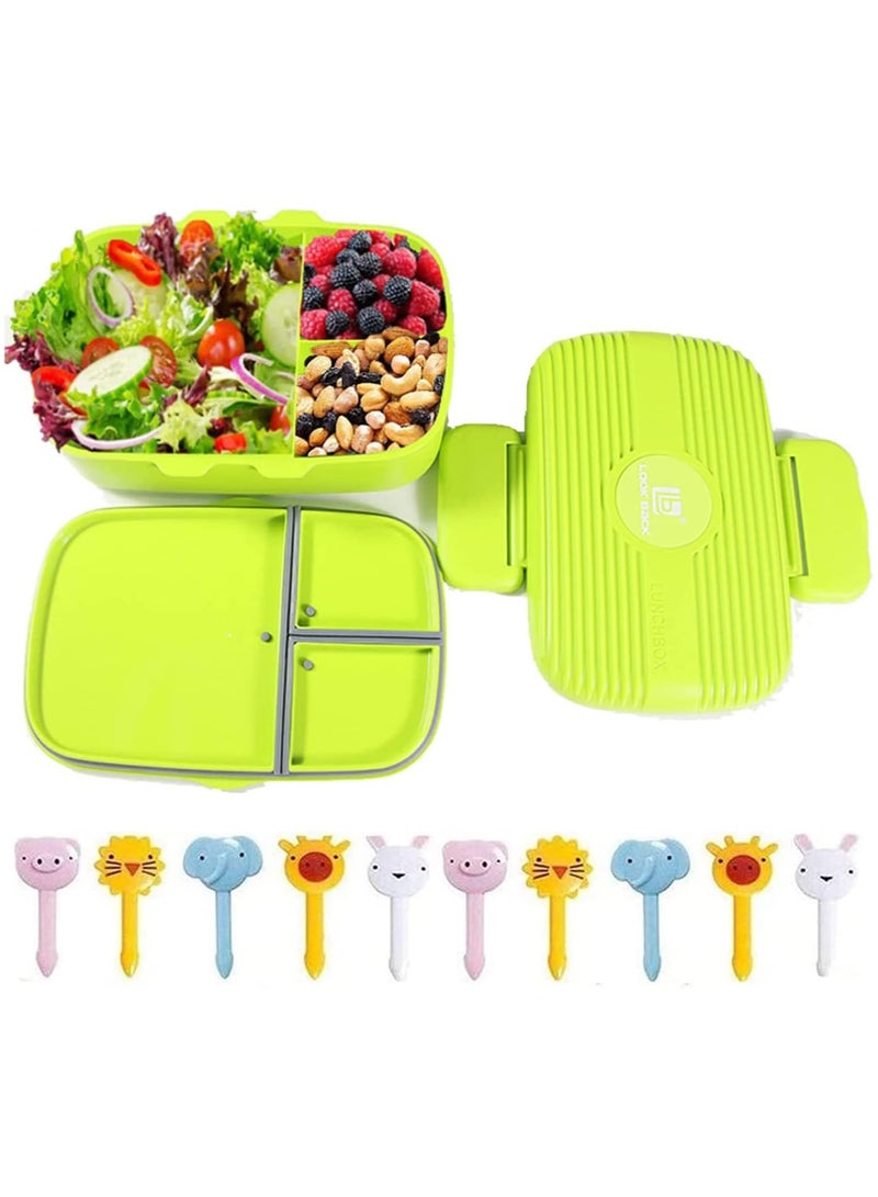 TOMSHOO Lunch Boxes with Mini Fruit Fork，850 ML Bento Lunch Box for Kids School Daycare With Utensils, Insulated/Durable/Leakproof/BPA-Free/Microwave Safety,3 Compartments Lunch Containers (Green) - Image 1