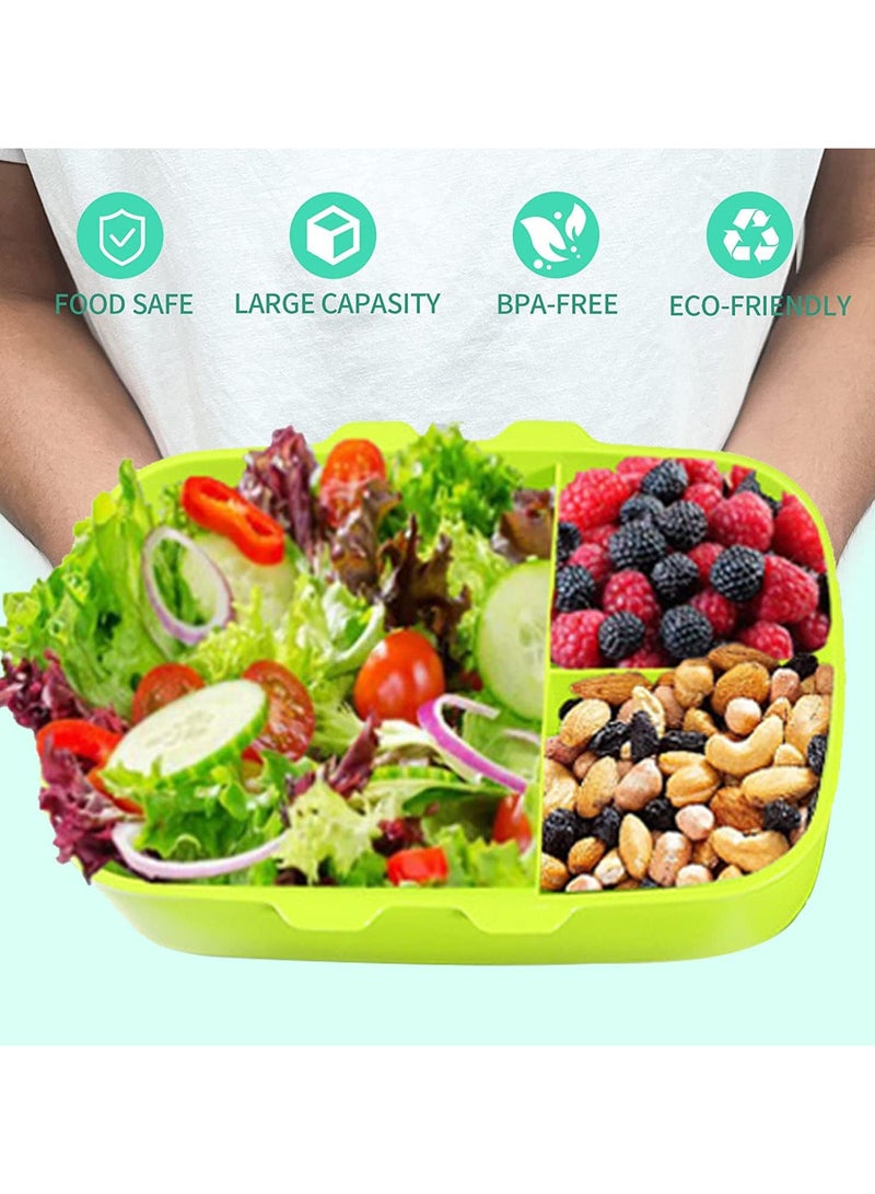 TOMSHOO Lunch Boxes with Mini Fruit Fork，850 ML Bento Lunch Box for Kids School Daycare With Utensils, Insulated/Durable/Leakproof/BPA-Free/Microwave Safety,3 Compartments Lunch Containers (Green) - Image 2