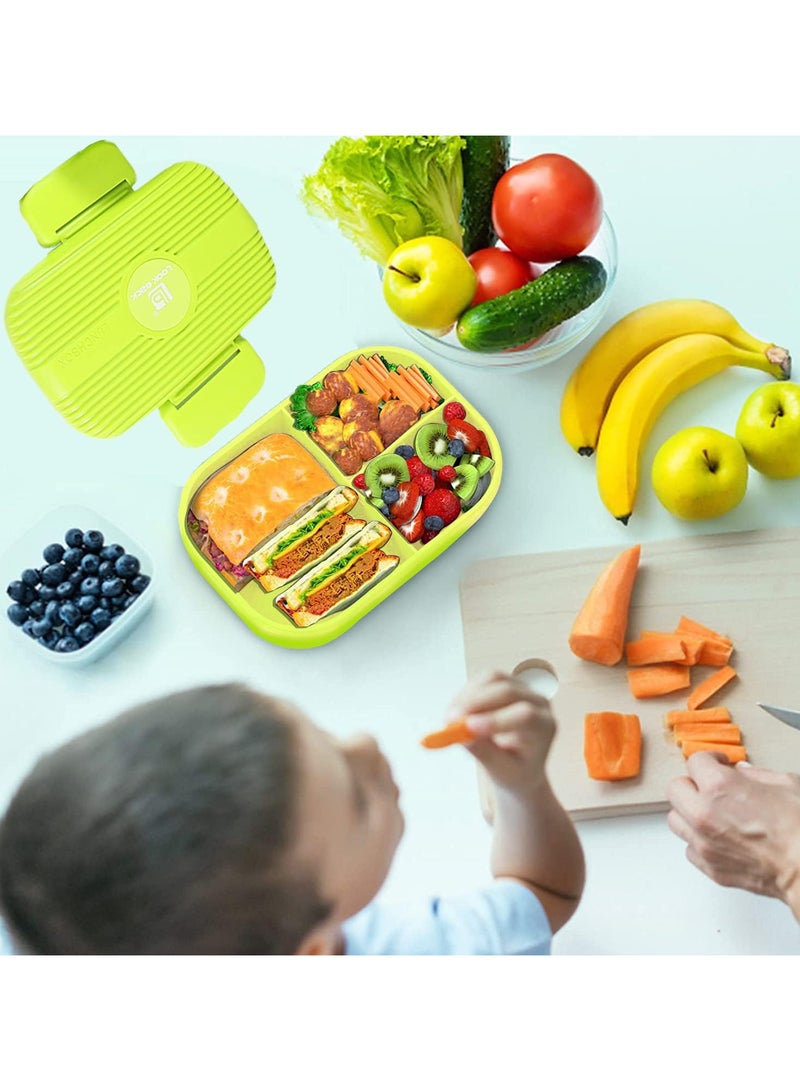 TOMSHOO Lunch Boxes with Mini Fruit Fork，850 ML Bento Lunch Box for Kids School Daycare With Utensils, Insulated/Durable/Leakproof/BPA-Free/Microwave Safety,3 Compartments Lunch Containers (Green) - Image 3