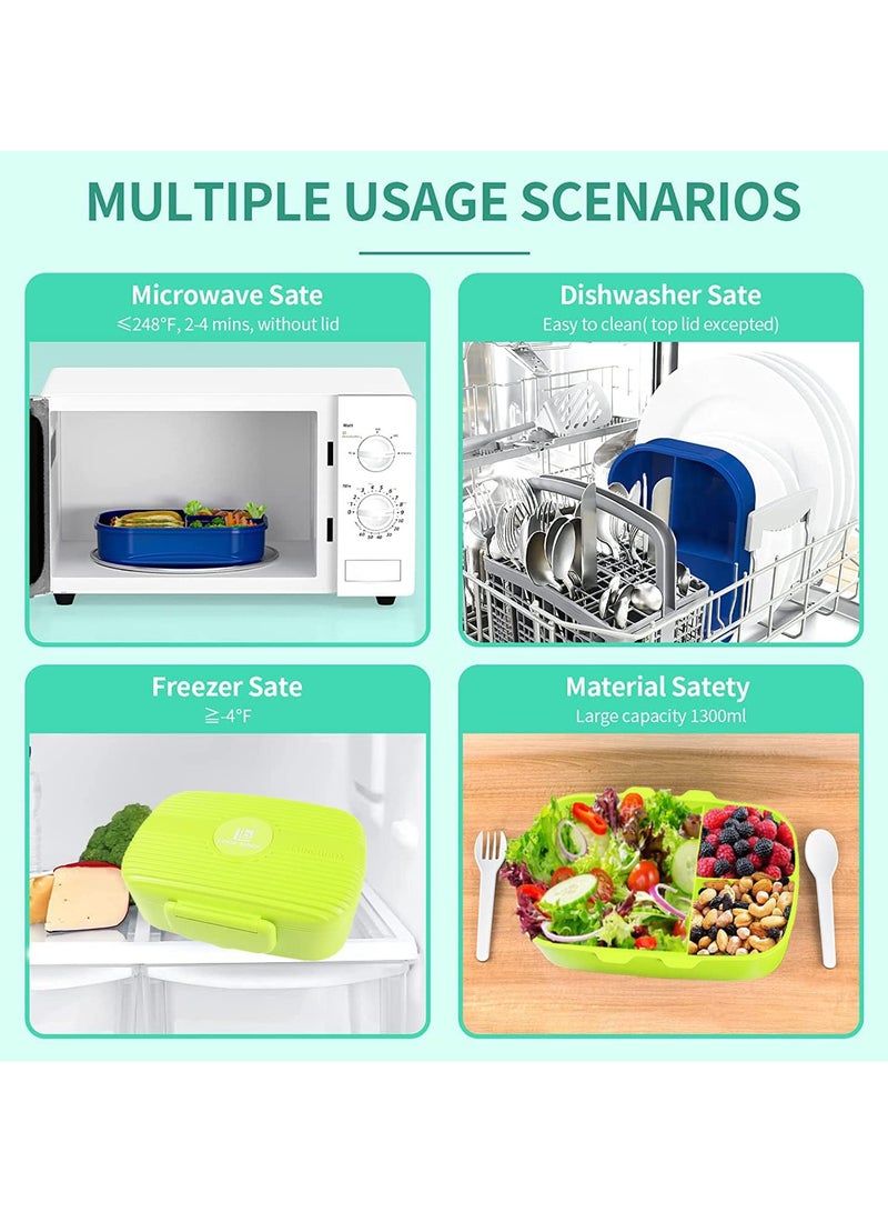 TOMSHOO Lunch Boxes with Mini Fruit Fork，850 ML Bento Lunch Box for Kids School Daycare With Utensils, Insulated/Durable/Leakproof/BPA-Free/Microwave Safety,3 Compartments Lunch Containers (Green) - Image 4