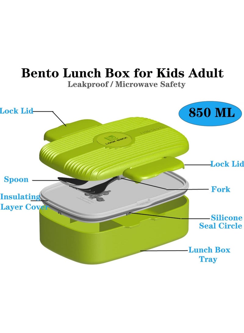 TOMSHOO Lunch Boxes with Mini Fruit Fork，850 ML Bento Lunch Box for Kids School Daycare With Utensils, Insulated/Durable/Leakproof/BPA-Free/Microwave Safety,3 Compartments Lunch Containers (Green) - Image 5