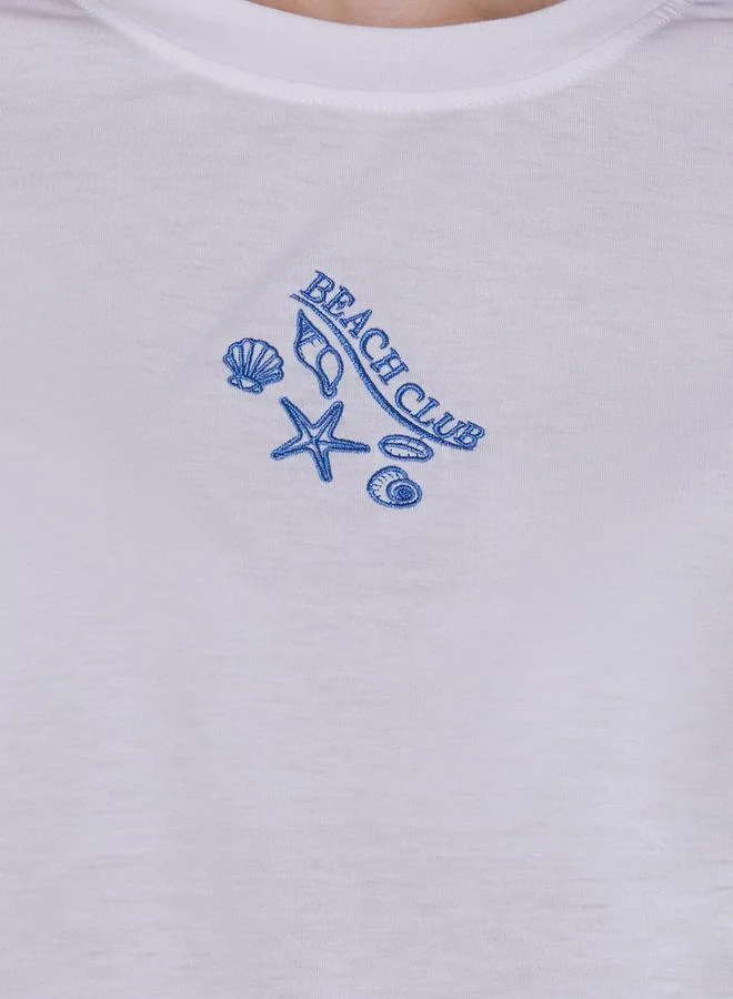 Take Two Embroidered Round Neck Relaxed Fit T-Shirt