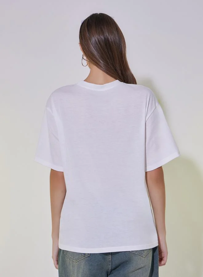 Take Two Embroidered Round Neck Relaxed Fit T-Shirt