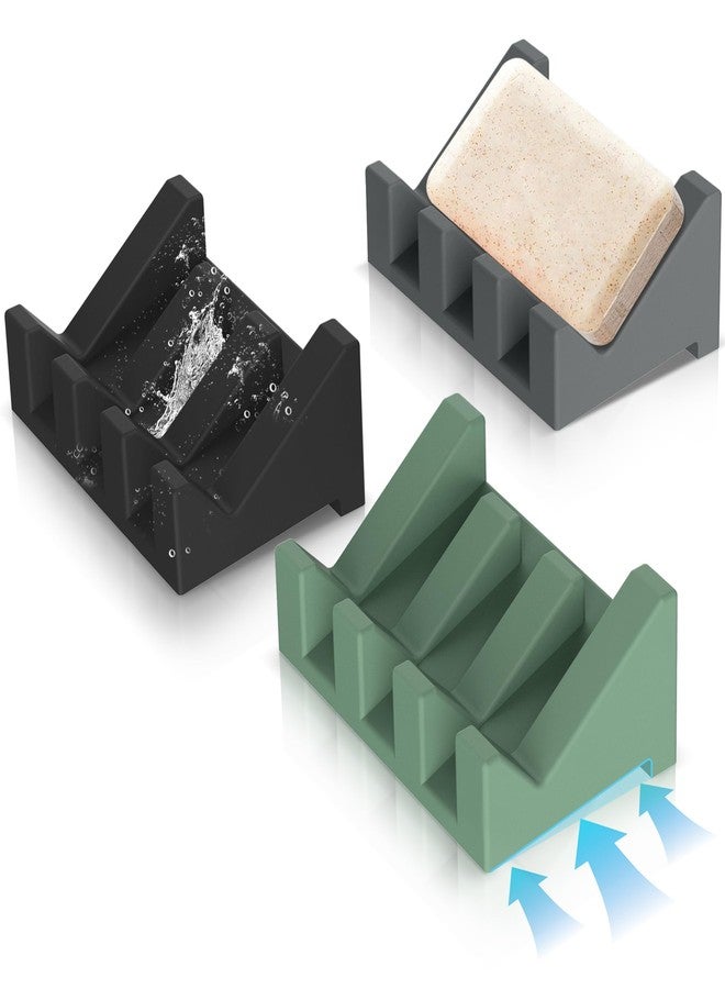 EGWON Silicone Self Draining Soap Holder Set, 3 Soap Dishes for Bar Soap, Drying Keep Soap Clean - Image 1
