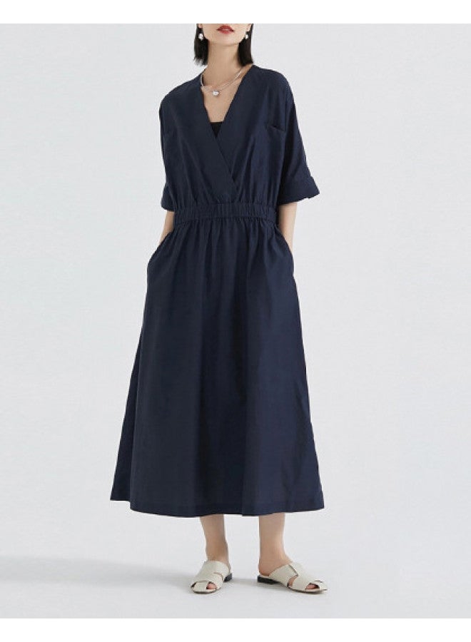 XINYANG Women's Dress 2025 Summer Cotton-silk Blend Artistic Design Slimming Niche Hollow-out Casual Maxi Dress - Image 1