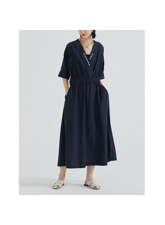 XINYANG Women's Dress 2025 Summer Cotton-silk Blend Artistic Design Slimming Niche Hollow-out Casual Maxi Dress - Image 3