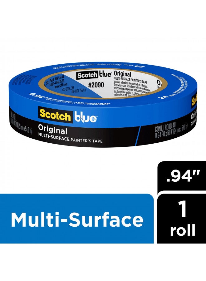 Scotch  ScotchBlue Original Multi-Surface Painter's Tape, Blue, Paint Tape Protects Surfaces and Removes Easily, Painting for Indoor Outdoor Use, 0.94 Inches x 60 Yards, 1 Roll  - Image 2