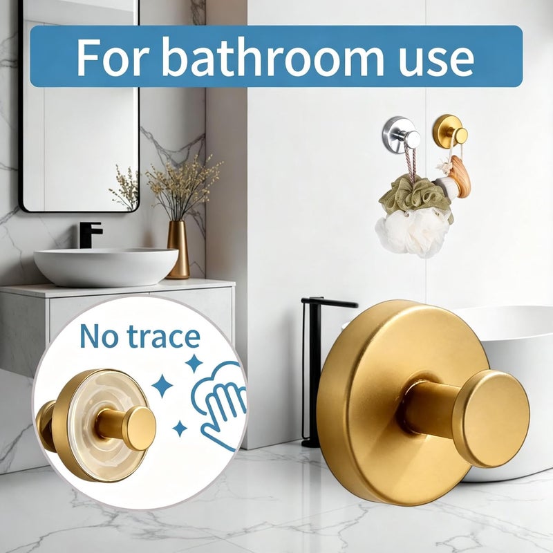 Getaria Shower Suction Cup Hooks, Heavy Duty Bathroom Wall Hooks for Towels, Robes, Loofahs, Removable Metal Hook for Tile Glass Mirror, No Drill (4, Gold) - Image 3