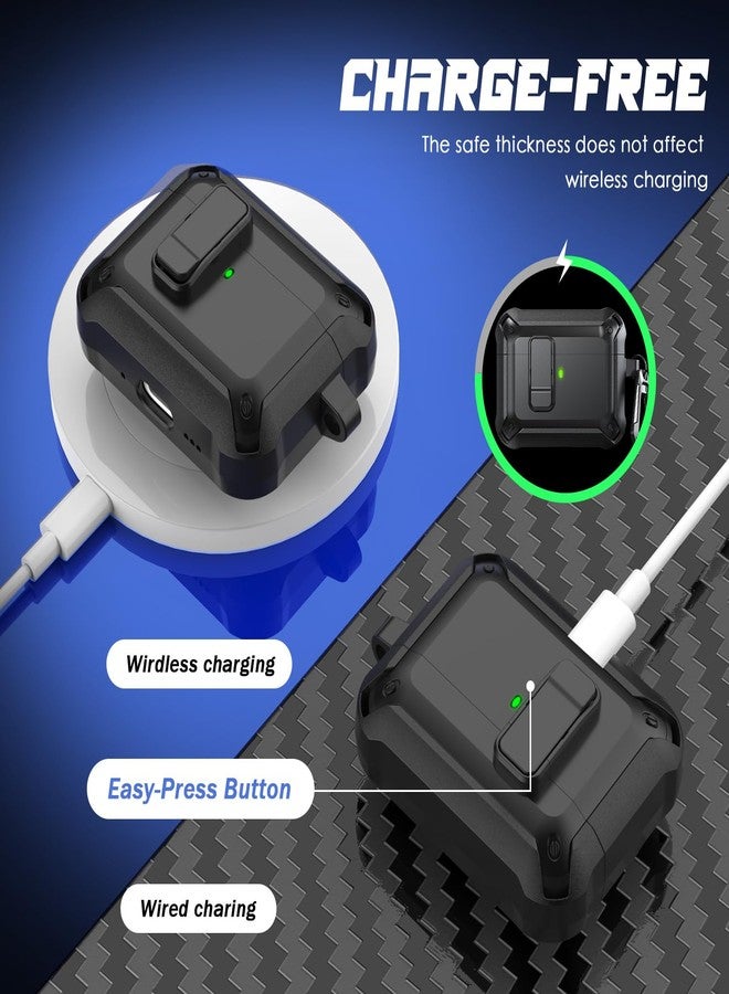 روفونجوانجو جراب حماية RFUNGUANGO لسماعات AirPods Pro من الجيل الثالث، مزود بمشبك قفل أمان وغطاء منبثق تلقائيًا، جراب حماية صلب مقاوم للصدمات بالكامل لسماعات AirPods Pro 3 (2025) - أسود - Image 4