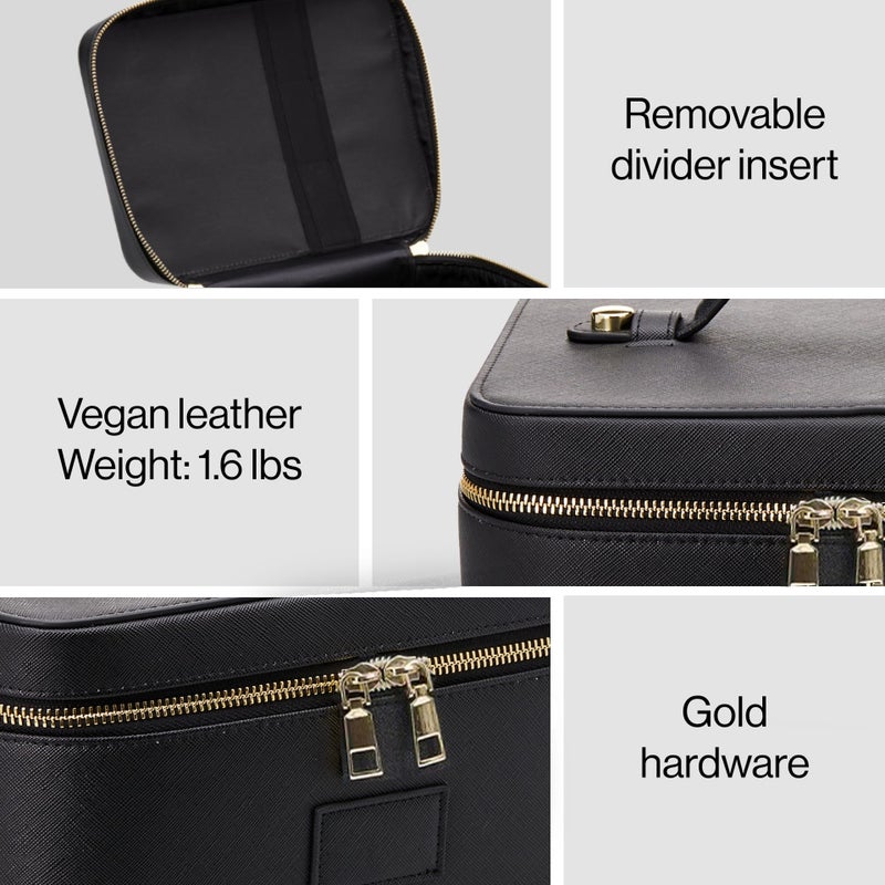 Waterproof PU Leather Cosmetic Bag with Compartments, Large Capacity Portable Toiletry Bag for Travel and Daily Use - Image 4