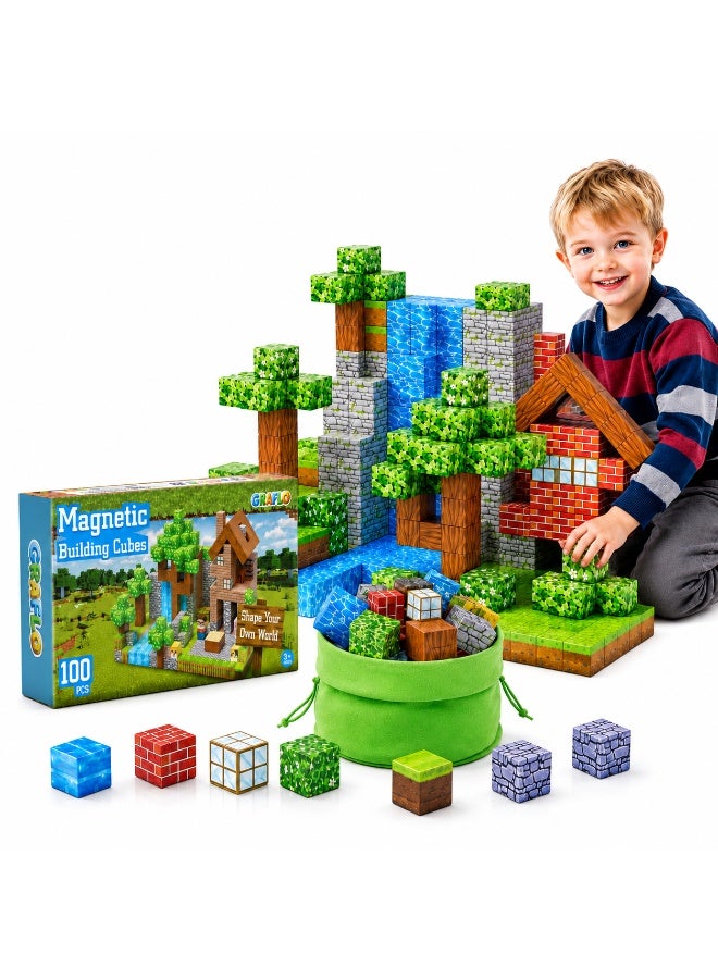 GRAFLO Magnetic Blocks - 100PCS Magnets Cubes, Magnetic Building Blocks STEM Montessori Sensory Toys for 3-8 Years Old Boys Girls Birthday for Kids - Image 1