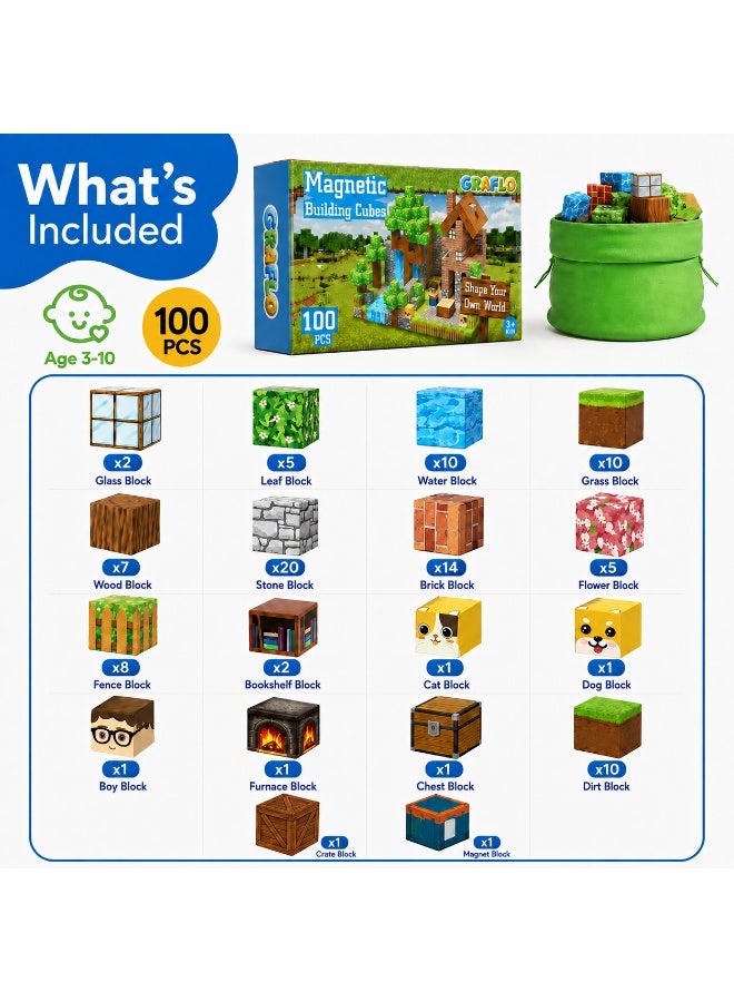 GRAFLO Magnetic Blocks - 100PCS Magnets Cubes, Magnetic Building Blocks STEM Montessori Sensory Toys for 3-8 Years Old Boys Girls Birthday for Kids - Image 3